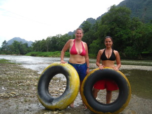 Vanessa and I were about to hop in the Mekong River and see what this tubing was all about