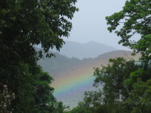 Beautiful rainbow on the Mekong River while Tubing