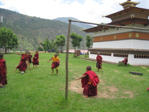 Playing soccer with the little kids at the monastery 