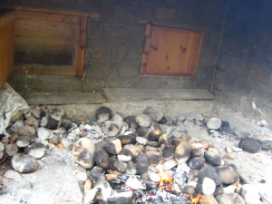 Heating the stones for the Hot Stone Bath