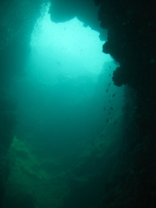 Looking up at the swim through chimney