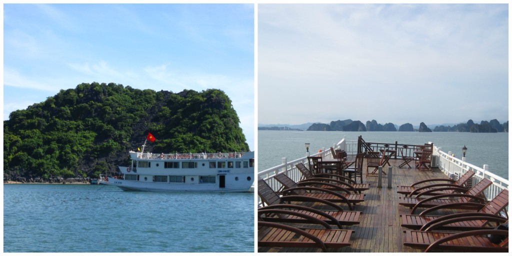 My Halong Bay Junk (the name of the type of boat) and the sundeck on up top.