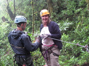 Getting hooked in for one of the zip lines