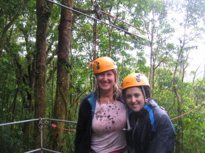 Last zip line - check out all the oil and mud and rain on my pink shirt...that shirt died in Costa Rica!