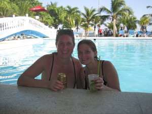 Enjoying a drink after our diving in the Rosario Island.  Super nice pool by the ocean front
