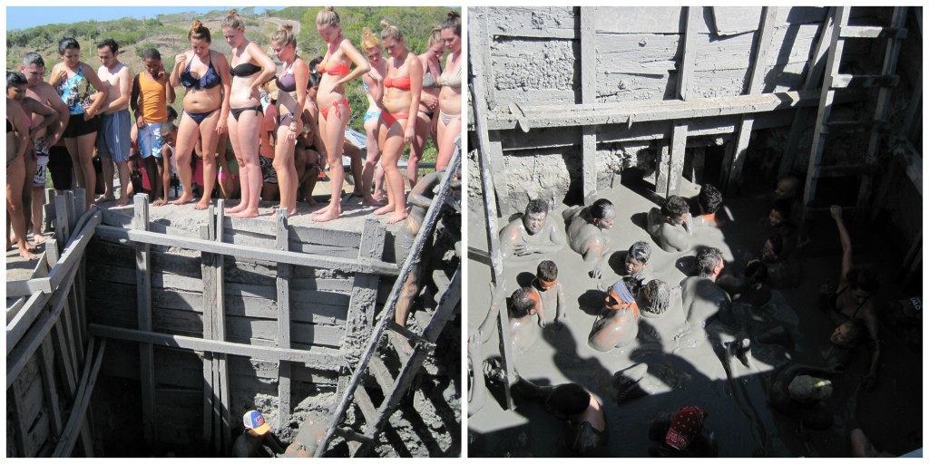 The line up to get into the mud volcano and about 30 people you were floating with at once