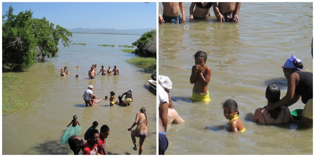 Part of the process was allowing women to wash off the mud down in the lake.