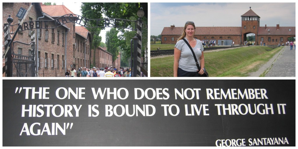 The entry to Auschwitz, the train entry and a memory to never let this happen again