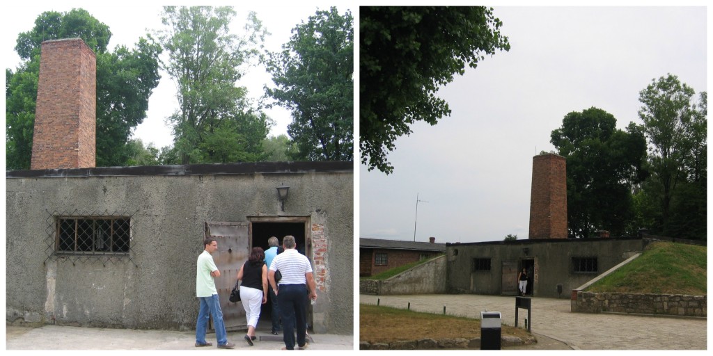 On the left, we entered the "shower" or gas chamber.  On the right, the door that very view walked out.  Only a few people survived the gas chamber (when it malfunctioned).  Those few were able to walk out alive.
