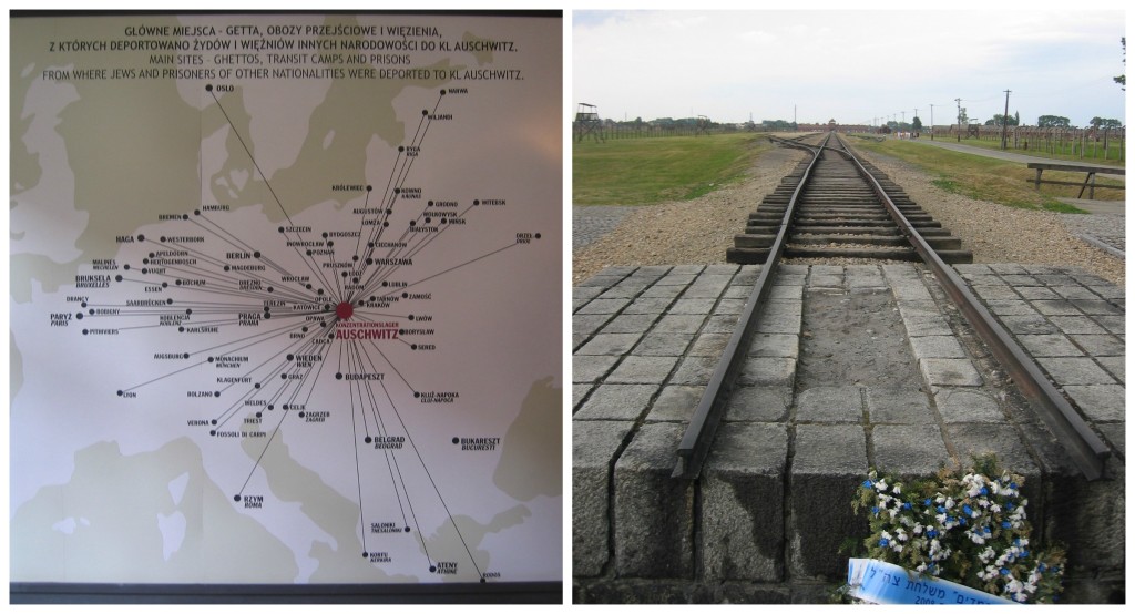 Map showing where all prisoners came from and the end of the train tracks which stopped at Auschwitz