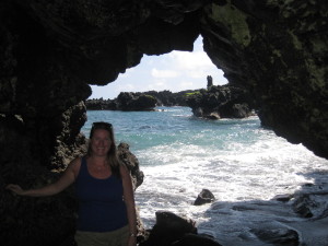Hanging in a grotto at the black sand beach