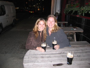 Enjoying pints at the local pub while we waited for the grocery delivery to drive by