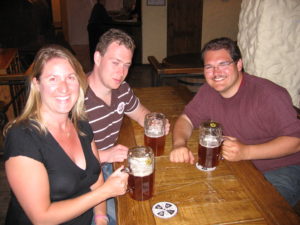 Me, Daniel and Robert quickly drinking our liter of beer before closing the bar down